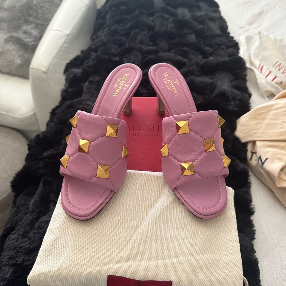 Valentino Pink Sandals with Gold Studs